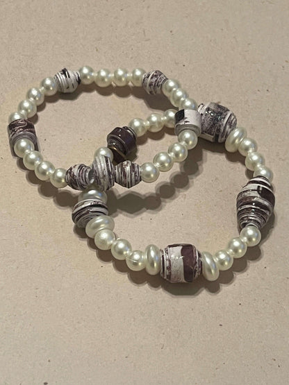 Pearly Woods Bracelet | Unique Hand-rolled Paper Beads - Distinct Designs