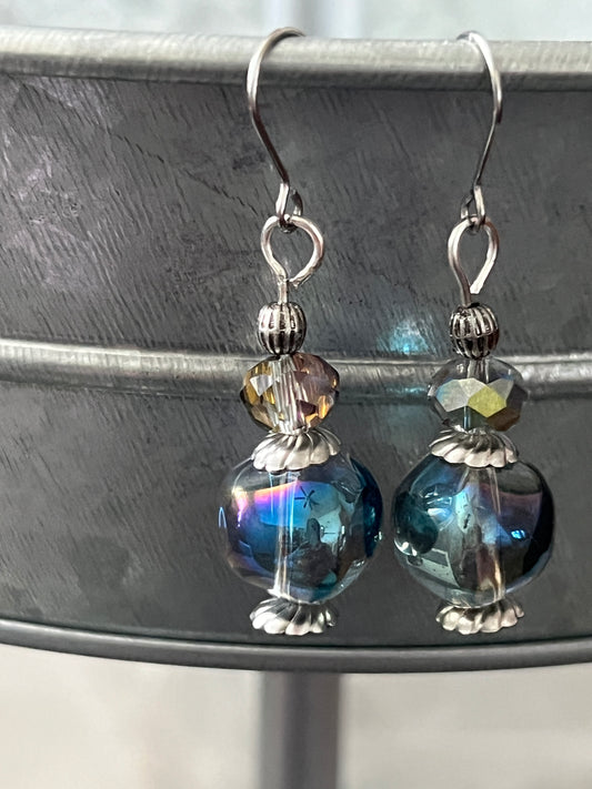 Night Shimmer Earrings | Handcrafted Iridescent Glass Dangles