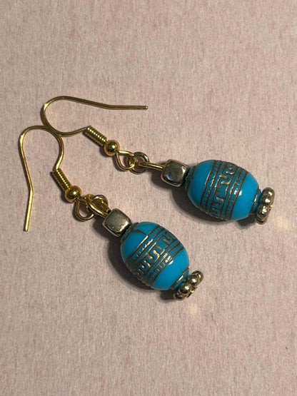 Turquoise Gold Earrings | Ethnic Turquoise Dangles - Distinct Designs