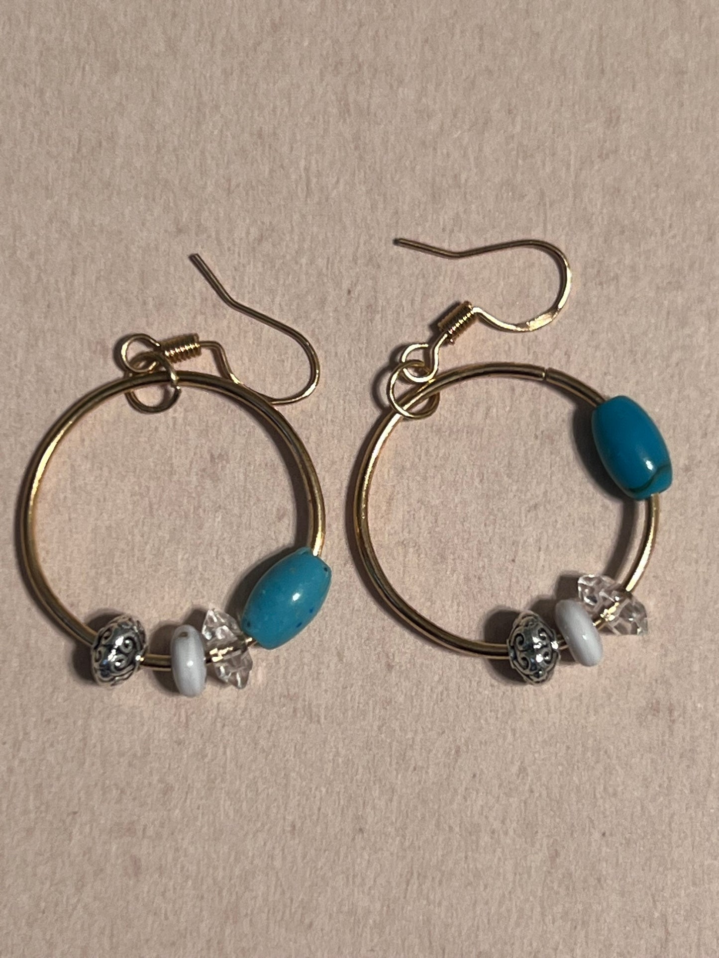 Skylite Turquoise Earrings | Bohemian Gold Beaded Hoops