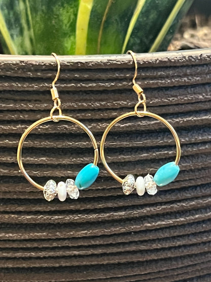 Skylite Turquoise Earrings | Bohemian Gold Beaded Hoops