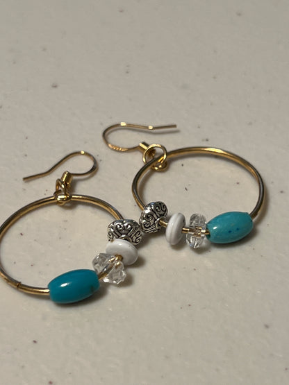 Skylite Turquoise Earrings | Bohemian Gold Beaded Hoops