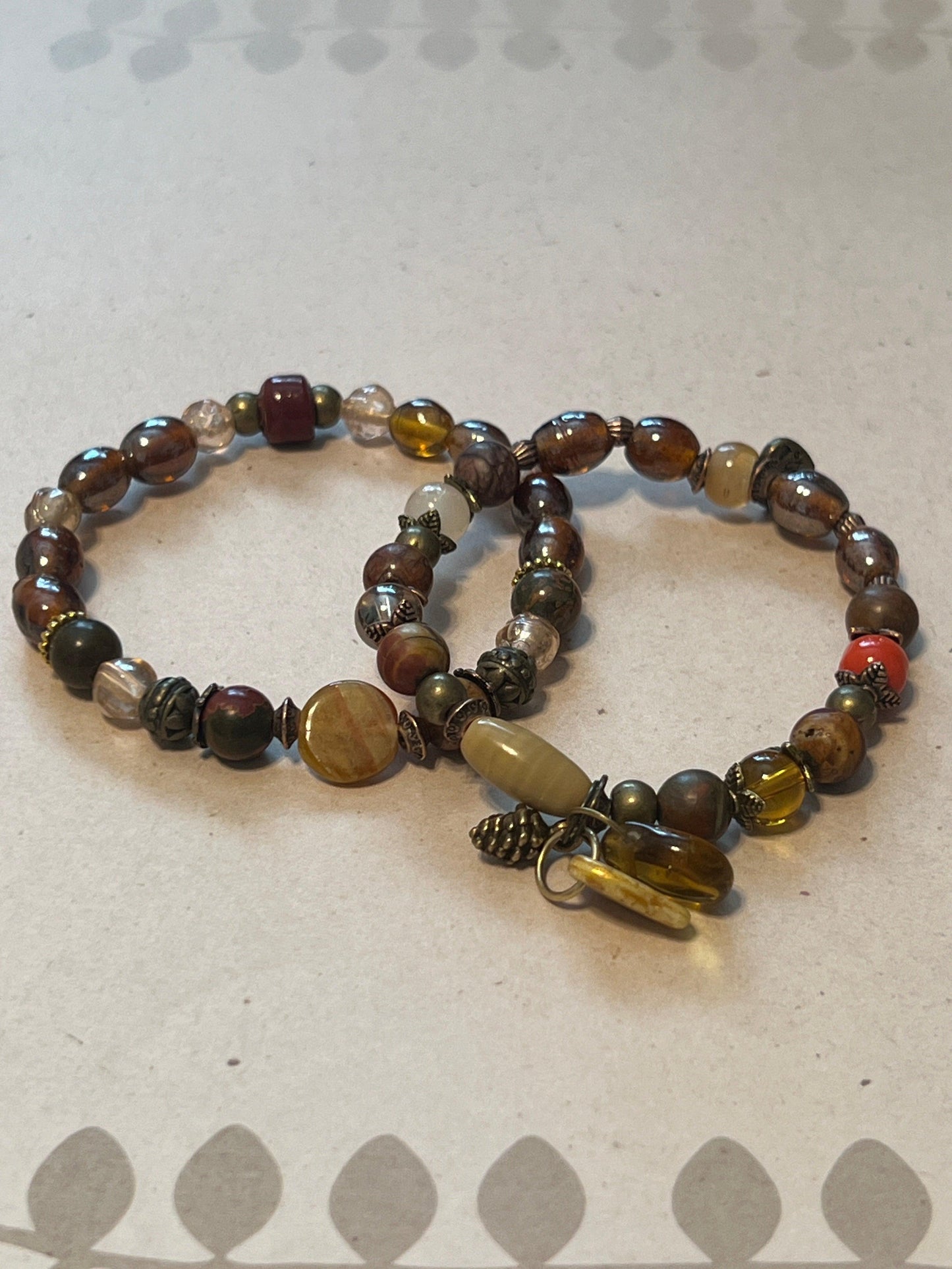 Crushed Leaves Bracelet Set | Natural Stone & Glass Beads With Charms - Distinct Designs