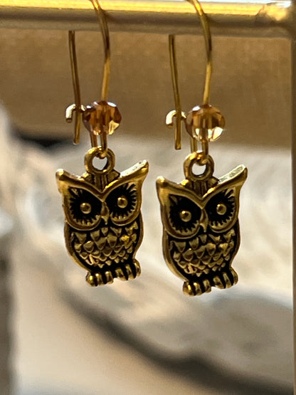 Golden Owl Earrings | Dangle With Crystal Beads