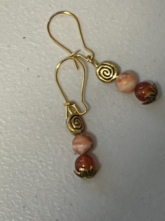 Falling Leaves Earrings | Natural Stone Dangle Gold Tone - Distinct Designs