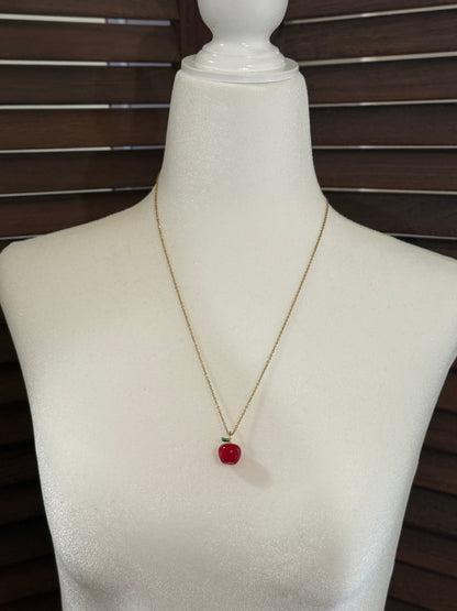 Apple Lampwork Charm Necklace | Whimsical Minimalist Style