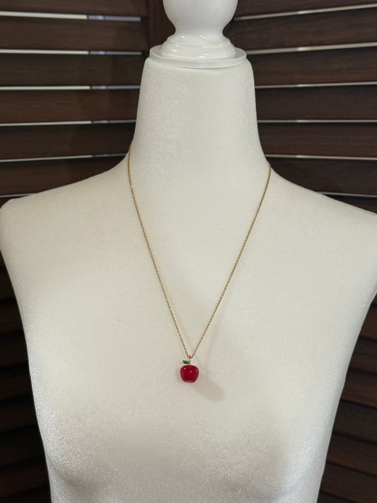Apple Lampwork Charm Necklace | Whimsical Minimalist Style