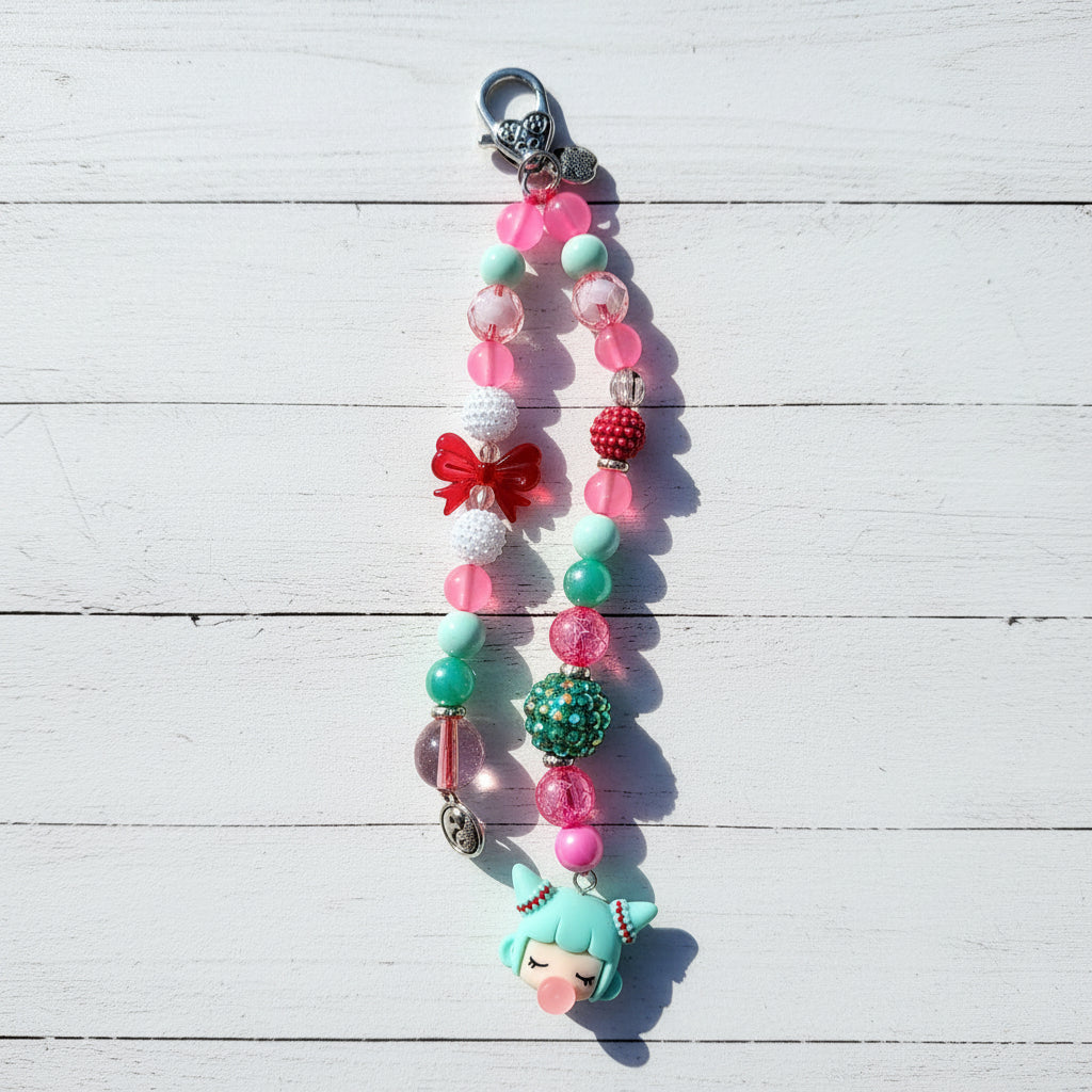 Pink Kawaii Beaded Bag Charm – Colorful Bow Purse Y2K
