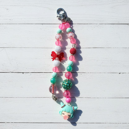 Pink Kawaii Beaded Bag Charm – Colorful Bow Purse Y2K