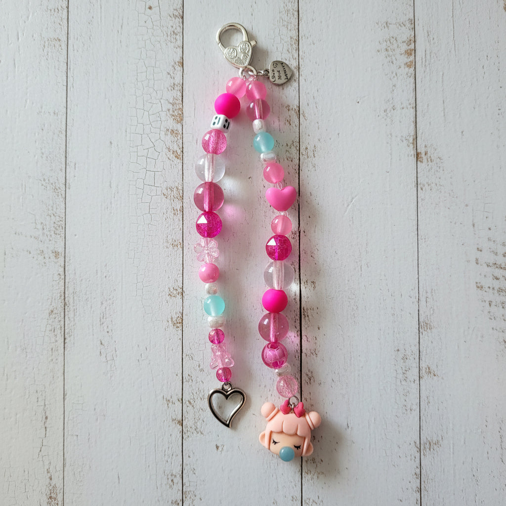 Bubblegum Sweetheart Kawaii Pink Beaded Bag Charm Purse Backpack Accessory