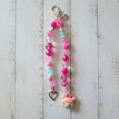 Bubblegum Sweetheart Kawaii Pink Beaded Bag Charm Purse Backpack Accessory