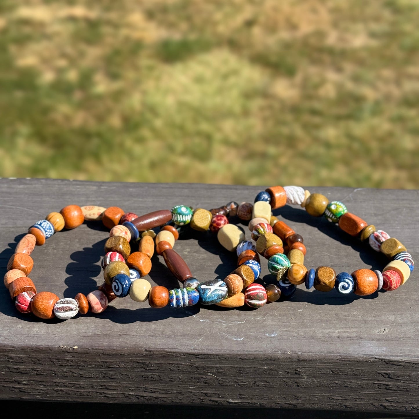 colorful wooden beaded bracelets