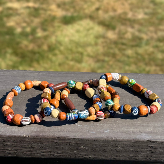 colorful wooden beaded bracelets