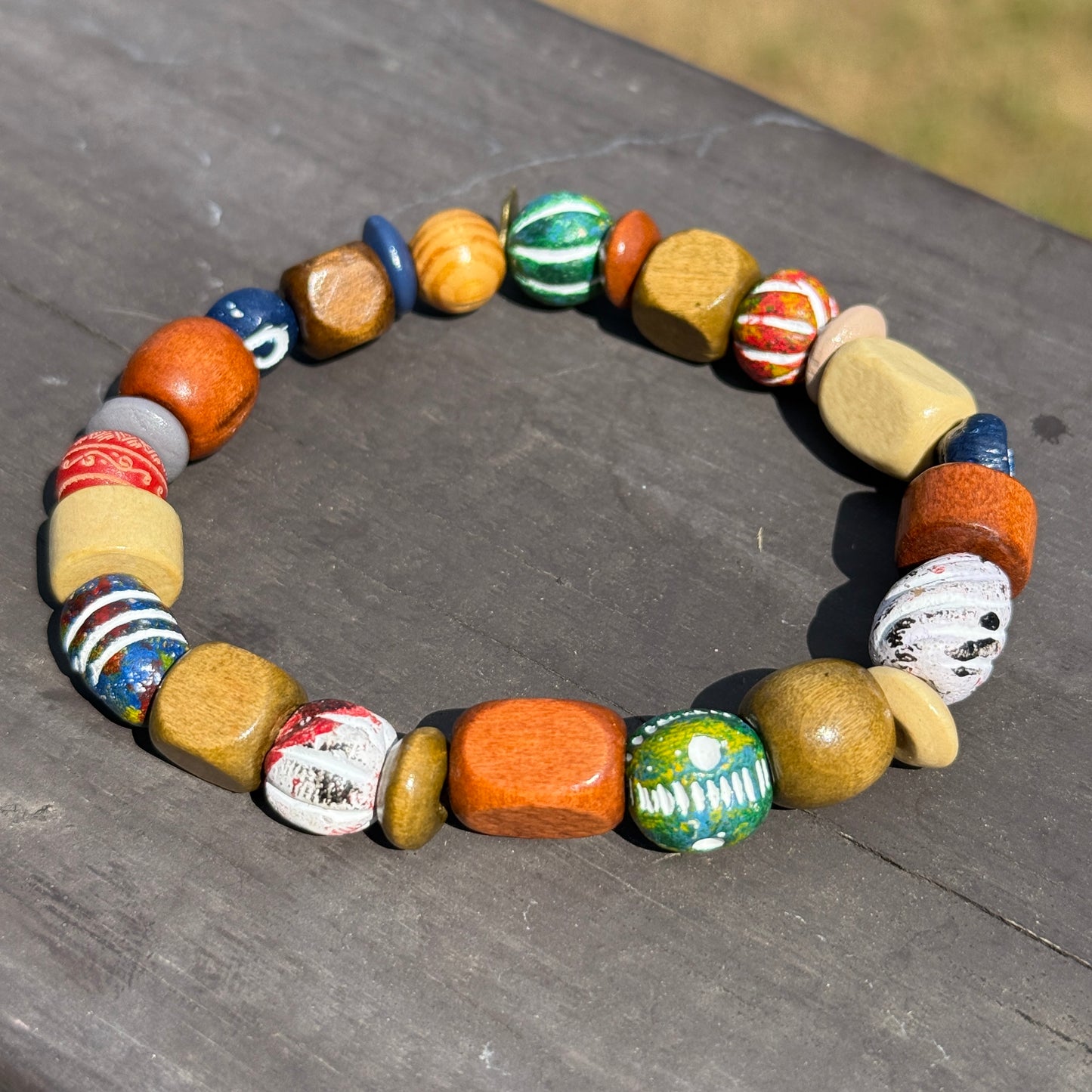 Men's Wood Bead Stretch Bracelet | Tribal Inspired Boho Bracelet
