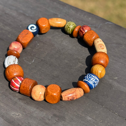 Early Sunset Stretch Bracelet | Boho Wood & Metal Beaded Bracelet