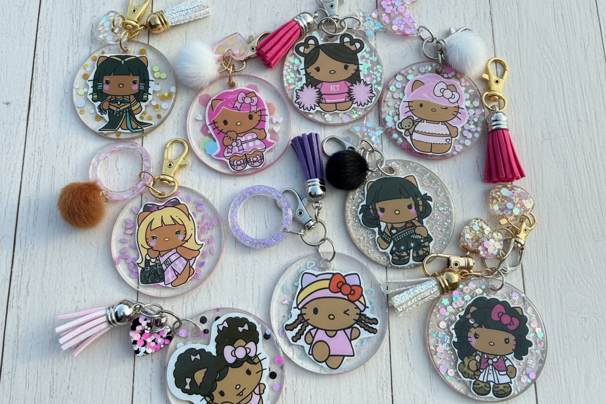 Sanrio Cheerleader Bag Charm | Handmade Sparkly Resin Tassel Keychain