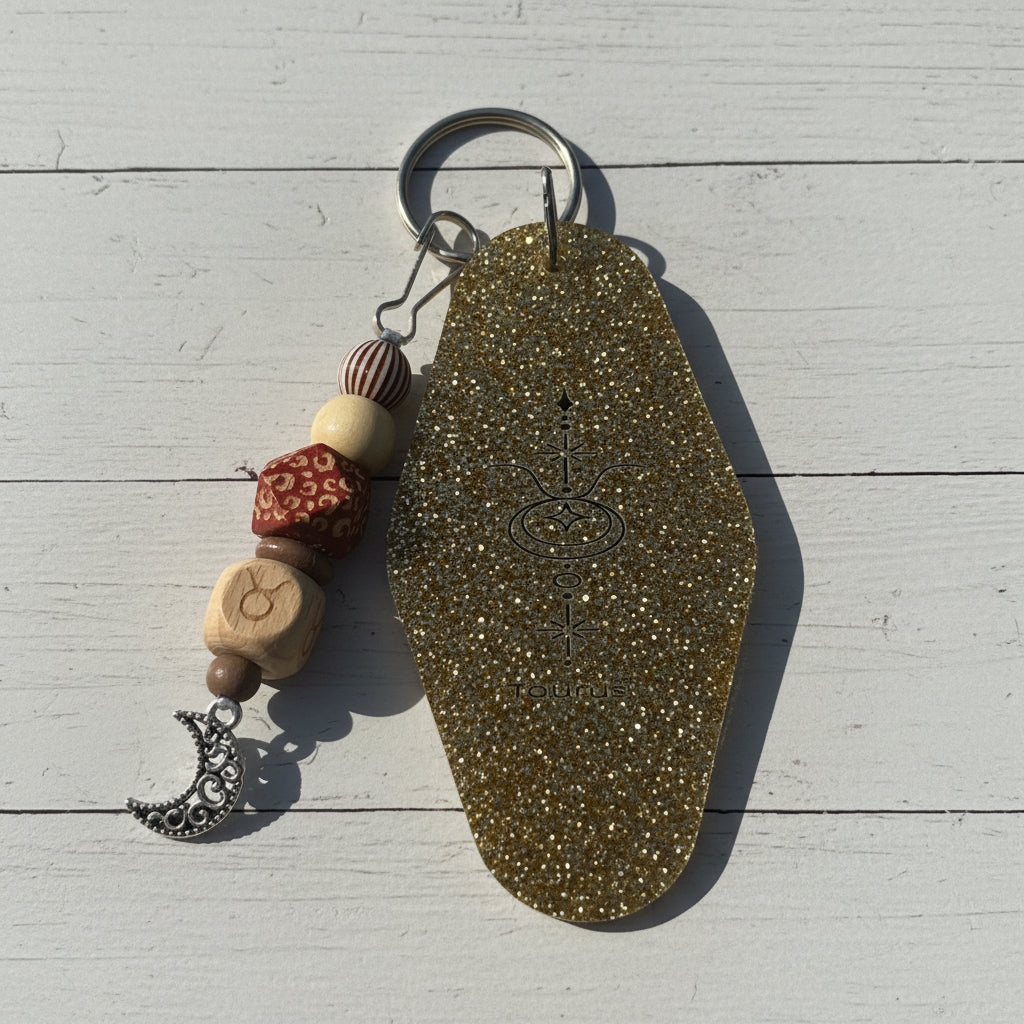 Taurus Moon Zodiac Keychain | Gold Glitter Celestial Motel Charm