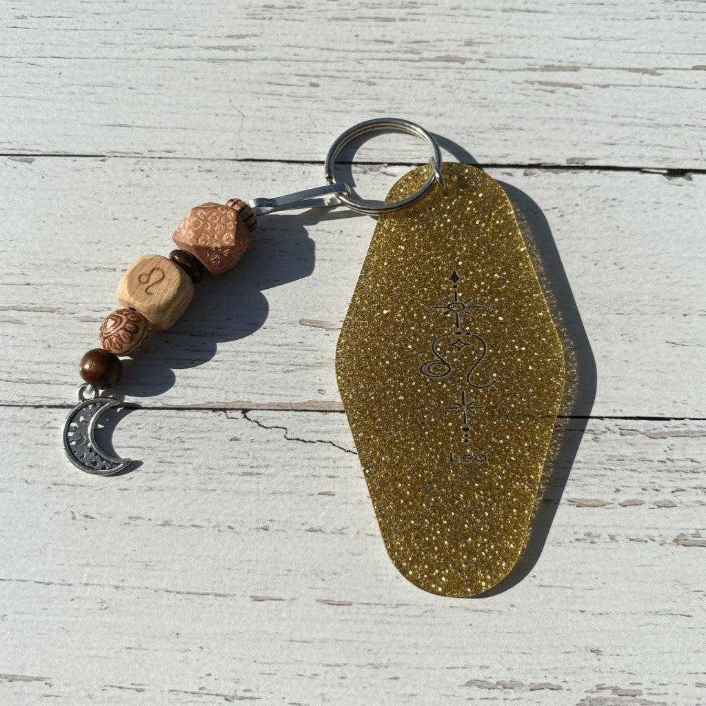 Leo Moon Motel Keychain Beaded Zodiac Bagcharm Boho Chic