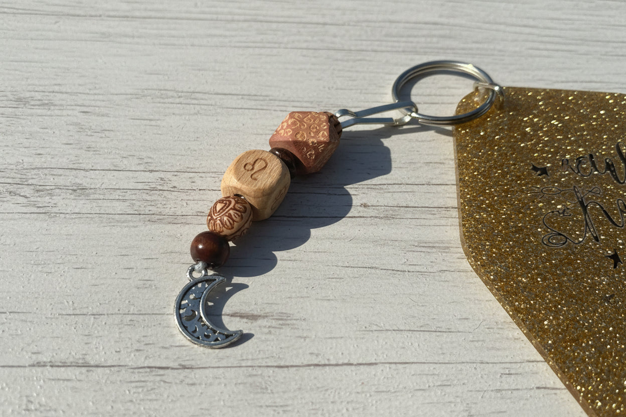 Leo Moon Motel Keychain Beaded Zodiac Bagcharm Boho Chic