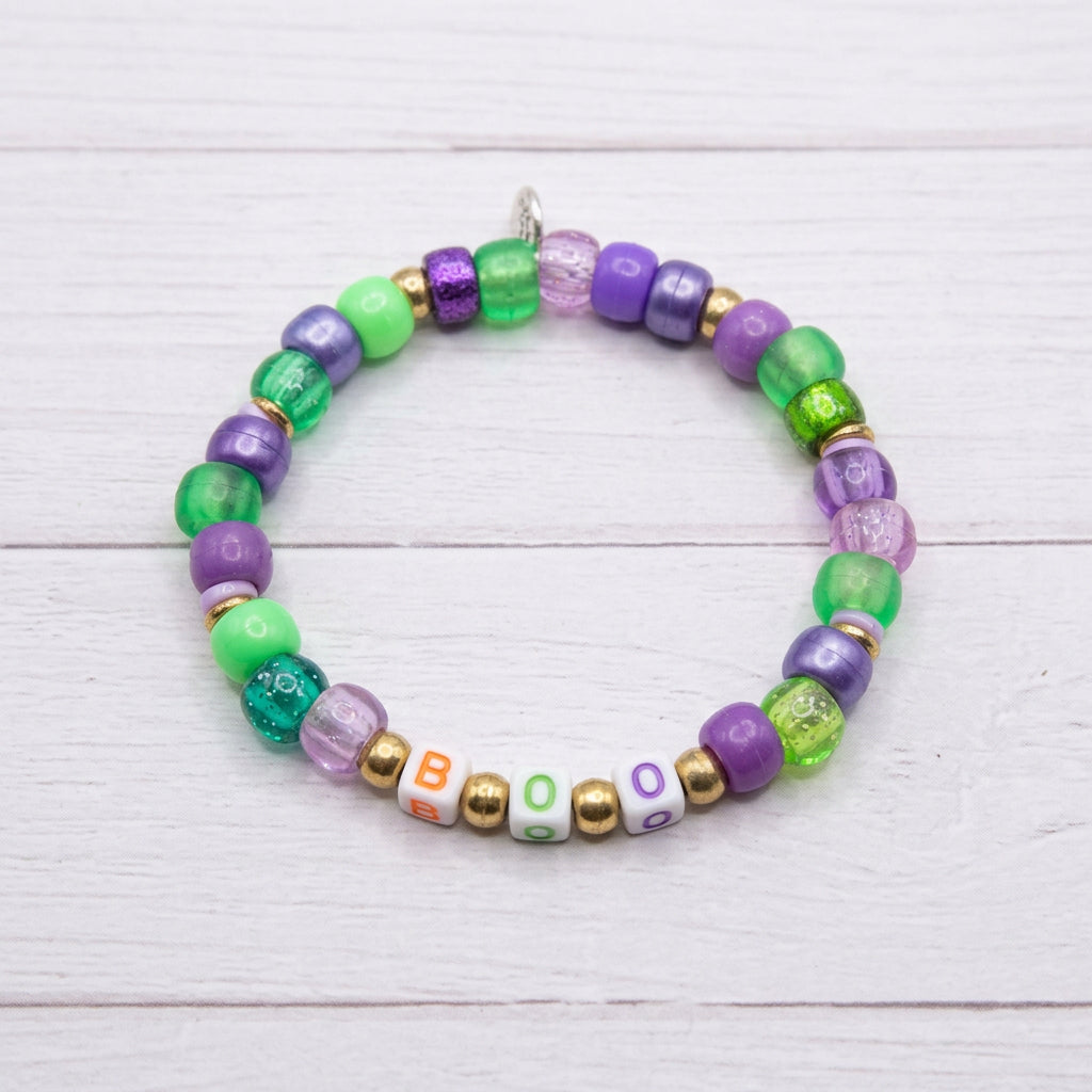 Hey Boo Halloween Beaded Bracelet Set Ghost Charm Colorful Handmade Stretch Stack