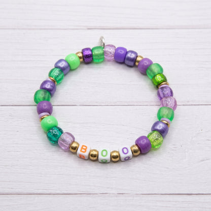 Hey Boo Halloween Beaded Bracelet Set Ghost Charm Colorful Handmade Stretch Stack
