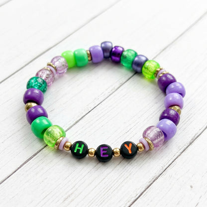 Hey Boo Halloween Beaded Bracelet Set Ghost Charm Colorful Handmade Stretch Stack