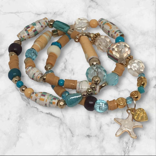 OBX | Handcrafted Coastal Vibes Bracelet Set Mixed Media - Distinct Designs