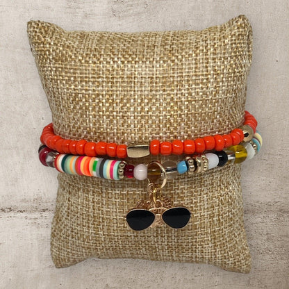 Hotel Balcony | Bracelet Set Turtle & Shades Charm Vacation-Inspired - Distinct Designs