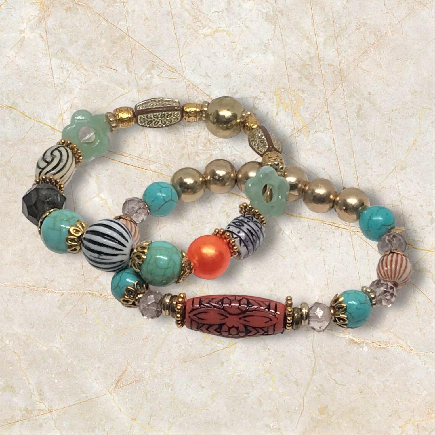 Outside The Box | Unique Earthy Vintage-Inspired Mixed-Media Bracelet Set - Distinct Designs