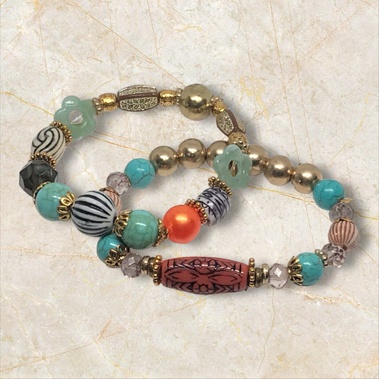 Eclectic | Unique Earthy Vintage-Inspired Mixed-Media Bracelet Set