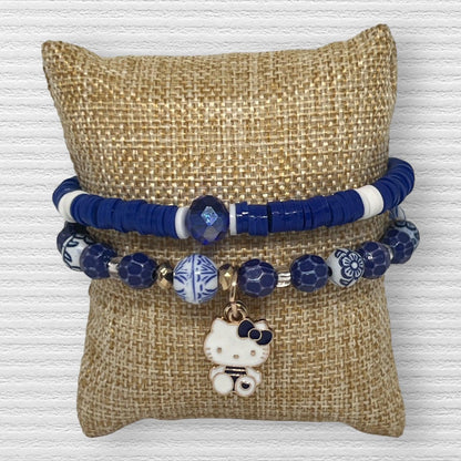 Blue Wave | Mixed Media Hello Kitty Dainty Bracelet Set - Distinct Designs