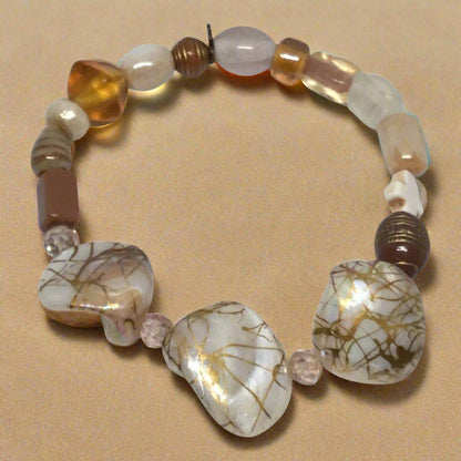 Oyster Bay | Natural Shell Stone Glass Bracelet - Distinct Designs