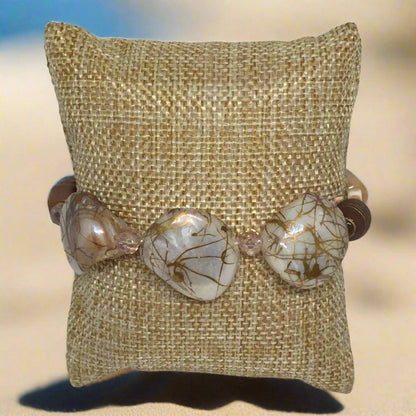 Oyster Bay | Natural Shell Stone Glass Bracelet - Distinct Designs