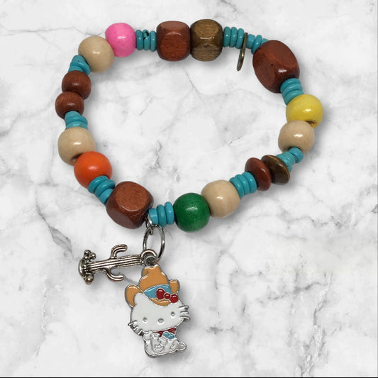 Hello Kitty Cowgirl Bracelet Western Colorful Wooden Beads