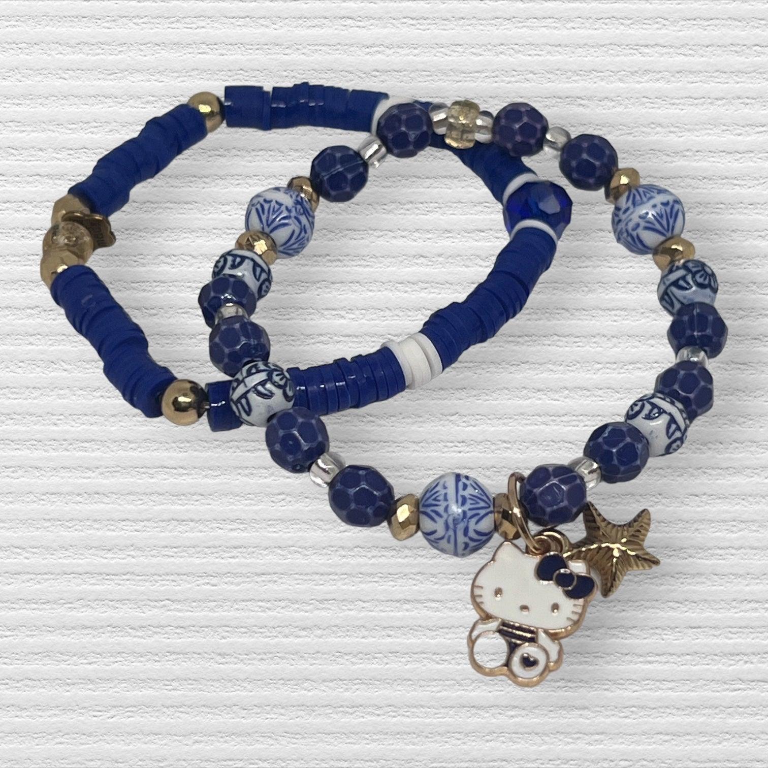 Blue Wave | Mixed Media Hello Kitty Dainty Bracelet Set - Distinct Designs