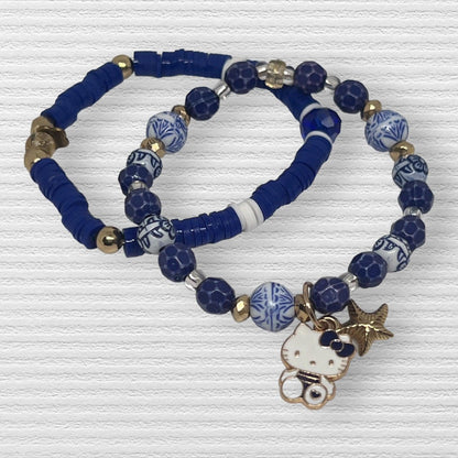 Blue Wave | Mixed Media Hello Kitty Dainty Bracelet Set - Distinct Designs