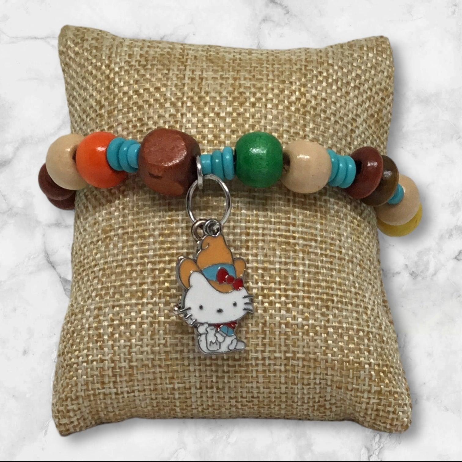 Hello Kitty Cowgirl Bracelet Western Colorful Wooden Beads - Distinct Designs