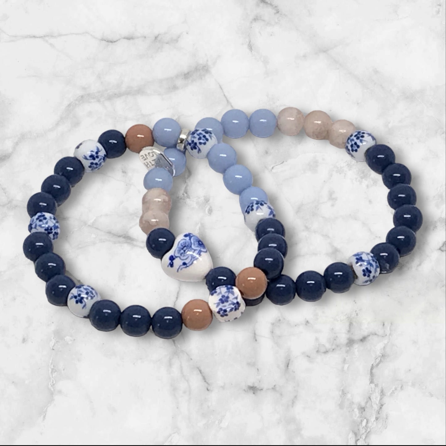 Got The Bag | Bracelet Set Classic Navy Brown and Floral Beads