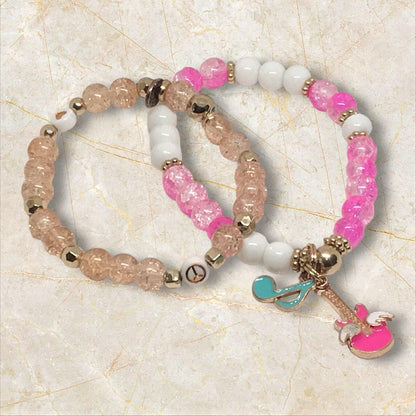 Rock Star | 80s-Inspired Pink Glass Bead Stretchy Bracelet Set - Distinct Designs