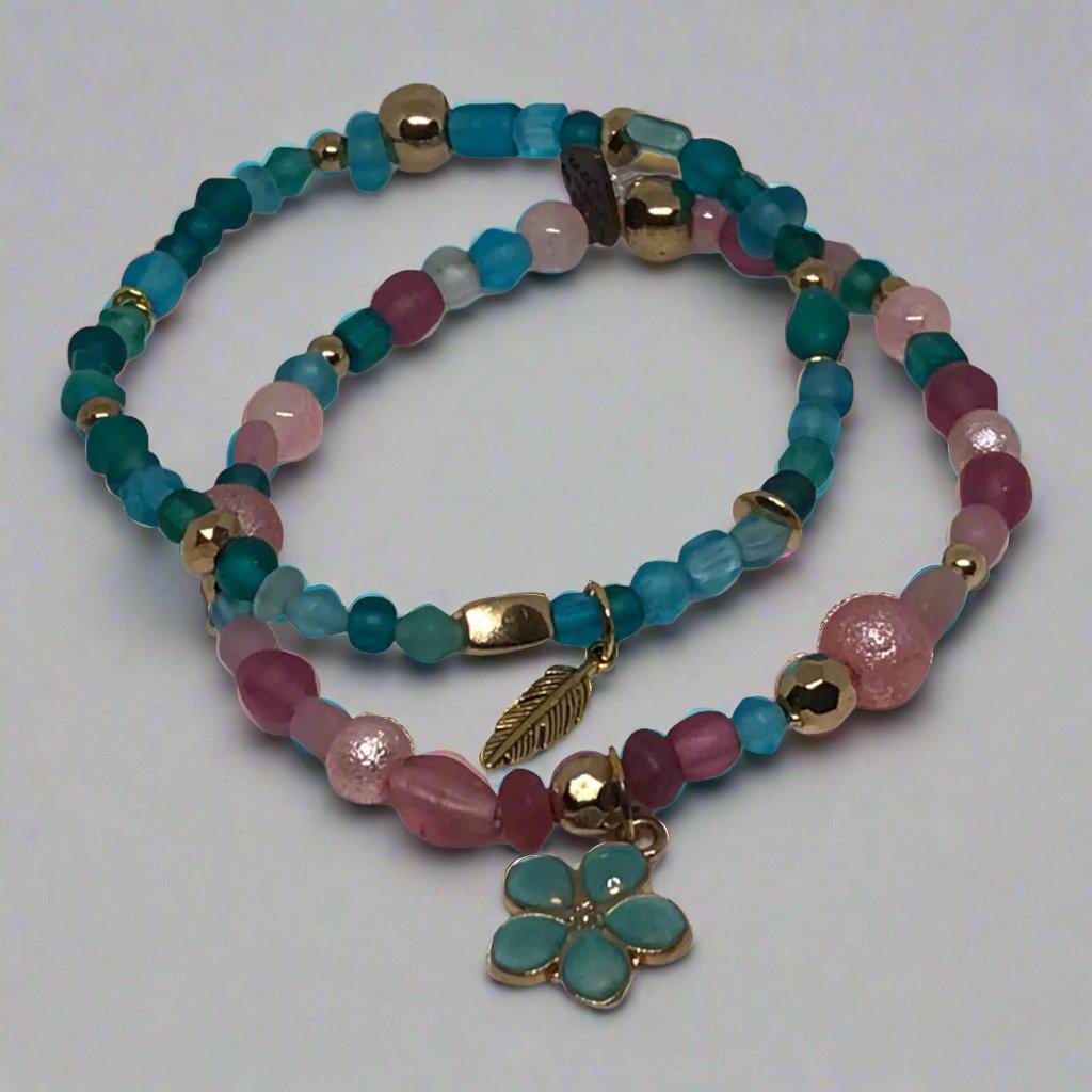 Dainty Floral | Vintage Inspired Glass Beads Stretch Bracelet Set - Distinct Designs