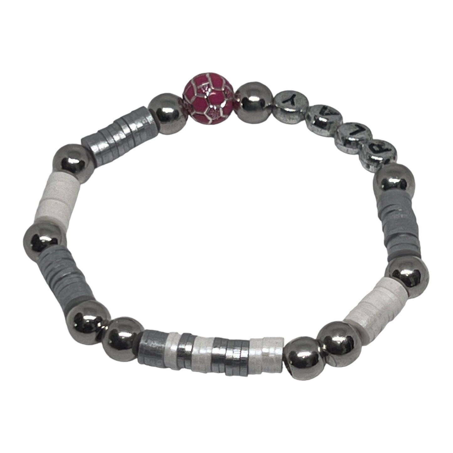 Silver Stretch Soccer Heishi Bead Sports Fan Unique Bracelet