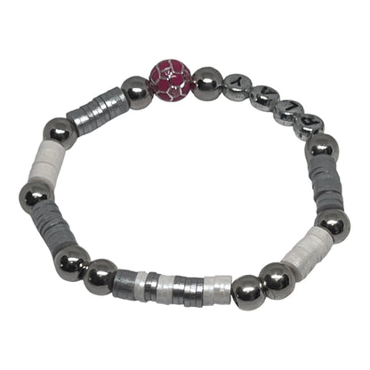 Silver Stretch Soccer Heishi Bead Sports Fan Unique Bracelet