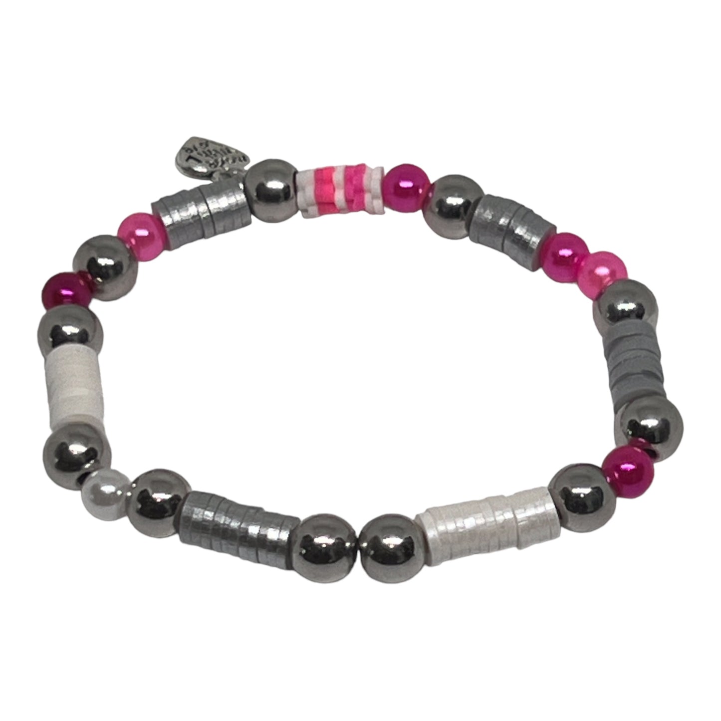 Pink & Silver Soccer Heishi Bead Sports Fan Unique Bracelet