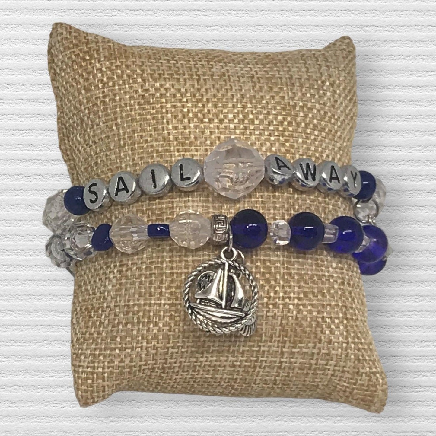 Sail Away | Handmade Blue & White Stretch Bracelet Set - Distinct Designs