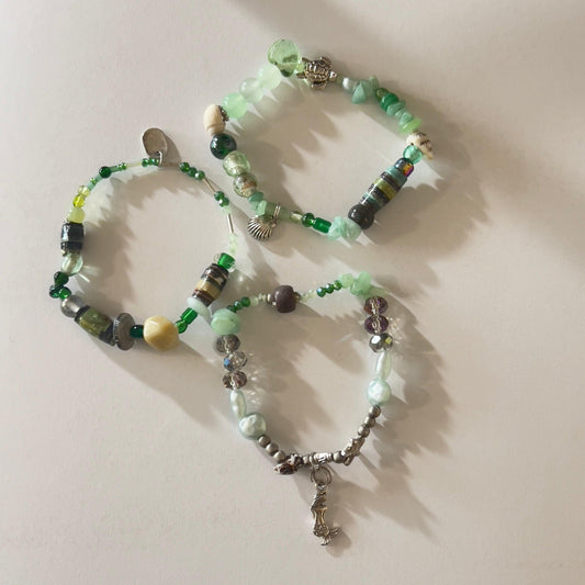 Seaweed | Mixed Media Coastal Charm Bracelet Set - Distinct Designs