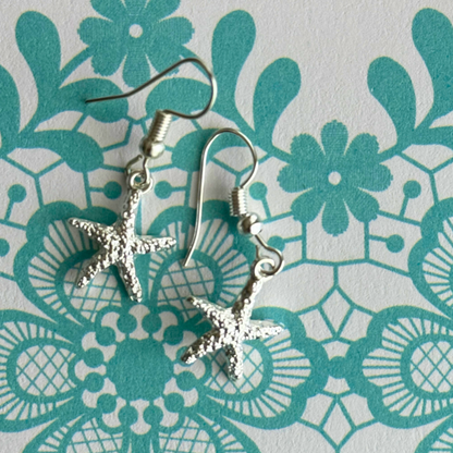 Starfish Dangle Earrings | Silver Coastal Beach Jewelry