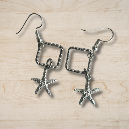 Starfish Earrings | Silver Coastal Dangle Earrings | Tropical Beach-Inspired Jewelry