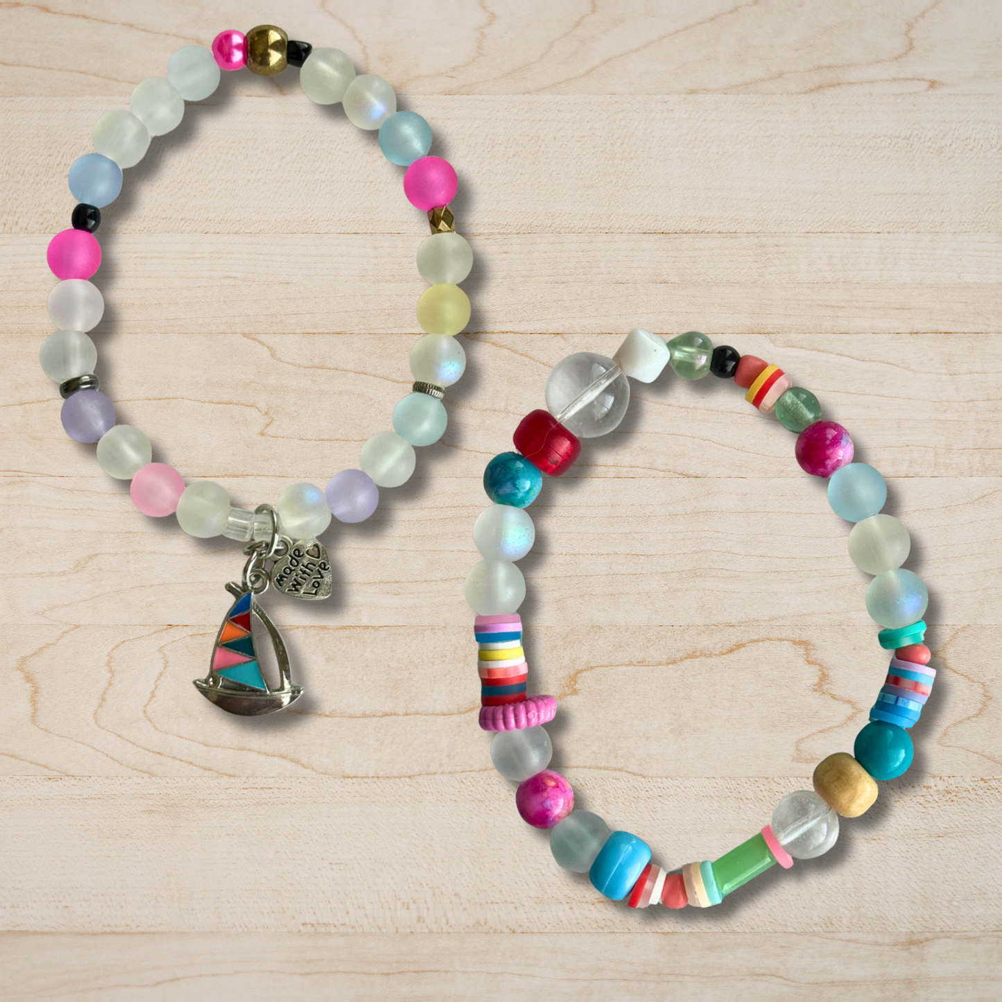 Colorful Island Stretch Bracelets with Sailboat Charm | Beach-Inspired Jewelry