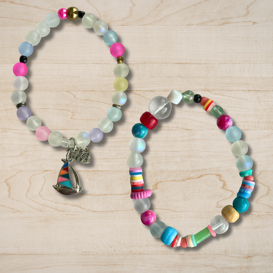 Colorful Island Stretch Bracelets with Sailboat Charm | Beach-Inspired Jewelry