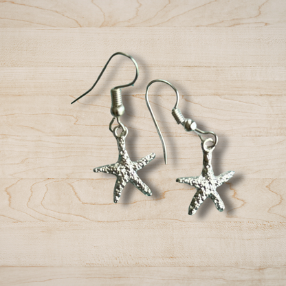 Starfish Dangle Earrings | Silver Coastal Beach Jewelry